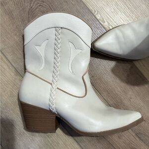 White Western Braided Ankle Boots